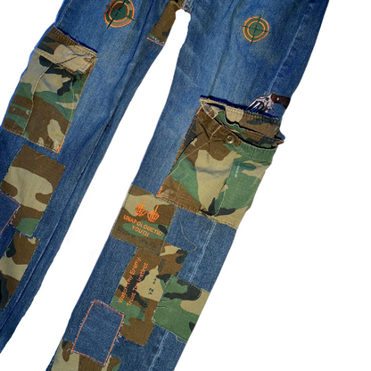 Unapologetic Youth jeans in classic blue denim with a slim fit and five-pocket design, displayed on a neutral background.