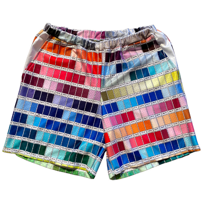 Unapologetic Youth colorful shorts featuring a vibrant color wheel pattern, casual fit, and comfortable fabric.