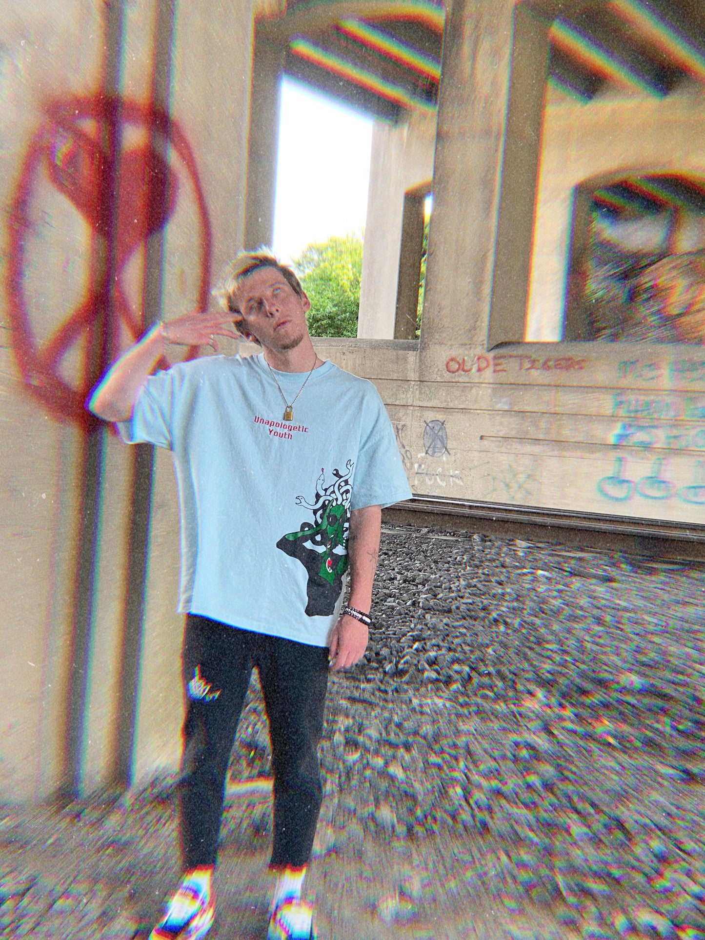 Unapologetic Youth Sanity T-Shirt in white with black graphic print, casual fit, and crew neckline, front view.