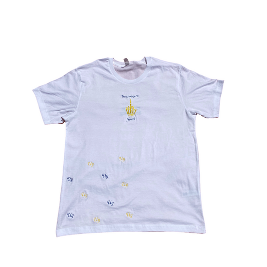 Unapologetic Youth Charger T-shirt featuring a bold graphic design on a comfortable casual shirt.