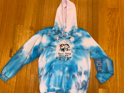 Black Unapologetic Youth "Nothings Wrong" sweatshirt with front logo and casual fit, displayed on a hanger.