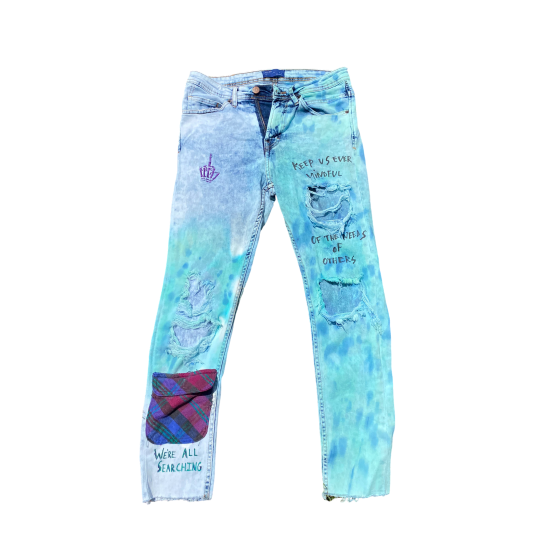 Unapologetic Youth Keep Us Ever Mindful jeans in classic denim with a relaxed fit and stylish design.