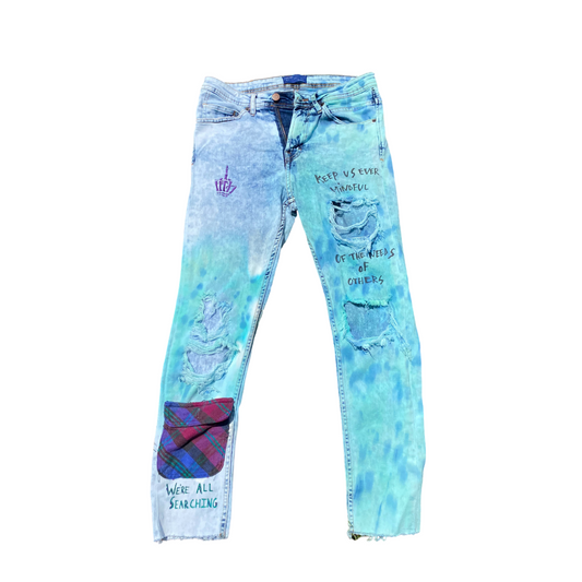 Unapologetic Youth Keep Us Ever Mindful jeans in classic denim with a relaxed fit and stylish design.