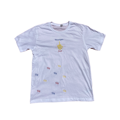Unapologetic Youth primary T-shirt in white, featuring a casual fit with short sleeves and a round neckline.