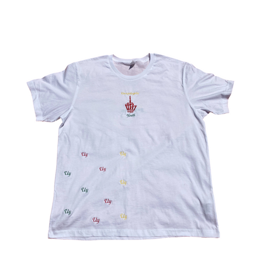 Unapologetic Youth Rasta Mon' T-Shirt with colorful Rastafarian design on front, made of soft cotton fabric.