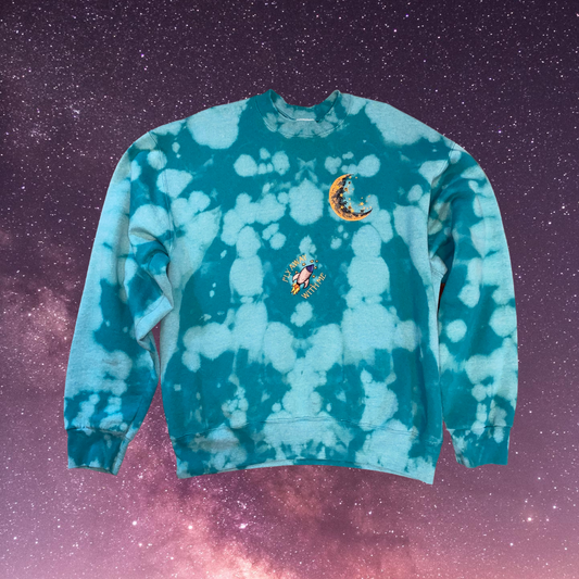 Unapologetic Youth Spaced Out crewneck sweatshirt featuring a cosmic-inspired design on the front.