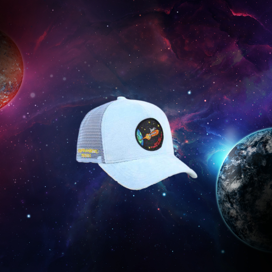 Unapologetic Youth Galactic Dreams hat featuring a cosmic design with stars and vibrant colors, stylish headwear for space-inspired fashion.
