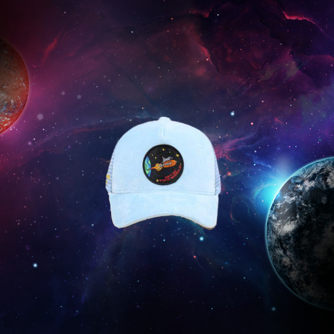 Unapologetic Youth Galactic Dreams hat featuring cosmic design with vibrant colors and celestial patterns.