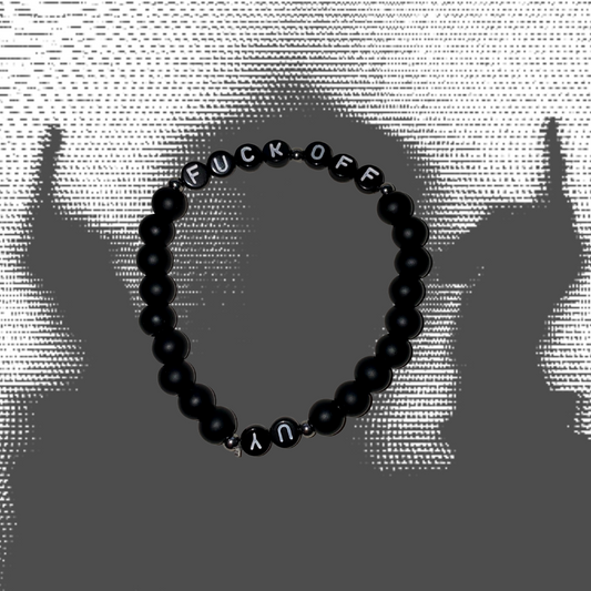 Unapologetic Youth Fuck Off bracelet featuring bold black band and white text, stylish accessory for expressing attitude.