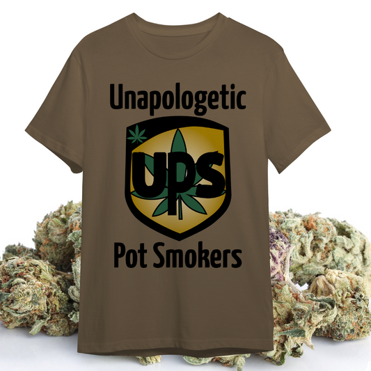 Unapologetic Youth UPS Tee in black with white graphic print, crew neck, and short sleeves, casual streetwear style.